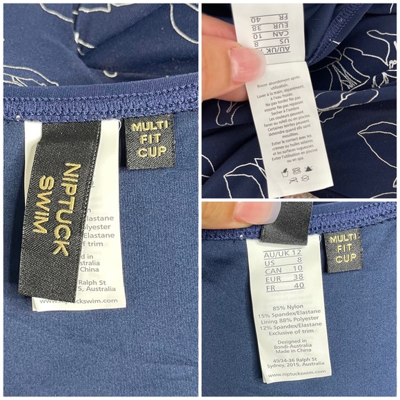 Nip Tuck Garden Line Foil One Piece Swimsuit Size 8 Navy Silver Metallic - Picture 14 of 16